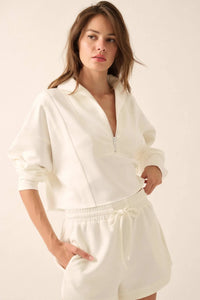 Premium Scuba Cropped Half-Zip Pullover Top - ShopPromesa