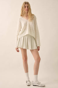 Hang Loose Pointelle Crochet-Knit Hoodie Top - ShopPromesa
