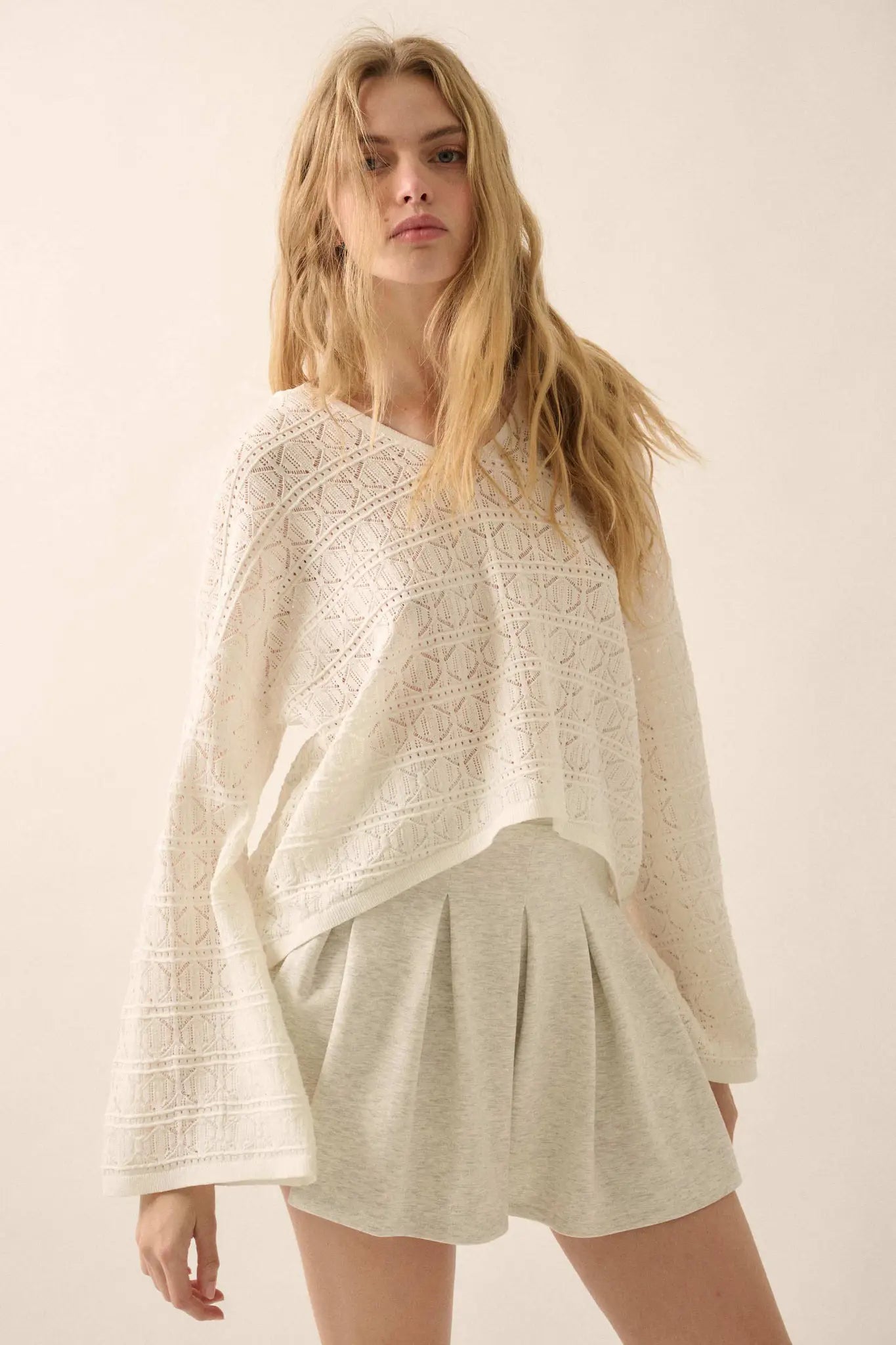 Hang Loose Pointelle Crochet-Knit Hoodie Top - ShopPromesa