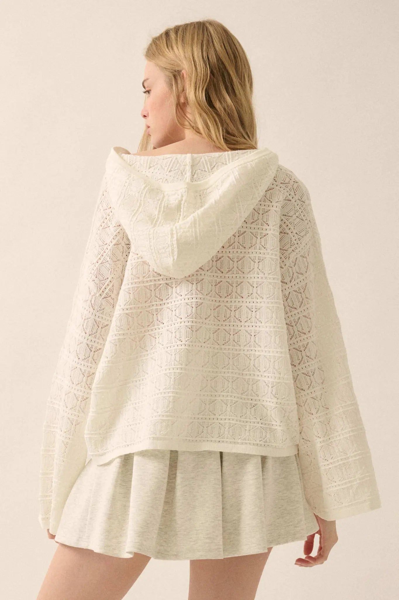 Hang Loose Pointelle Crochet-Knit Hoodie Top - ShopPromesa