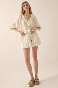 Fresh Feeling Textured Cotton Button-Up Blouse - ShopPromesa