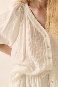 Fresh Feeling Textured Cotton Button-Up Blouse - ShopPromesa