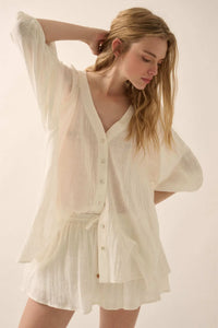 Fresh Feeling Textured Cotton Button-Up Blouse - ShopPromesa
