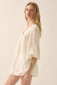 Fresh Feeling Textured Cotton Button-Up Blouse - ShopPromesa