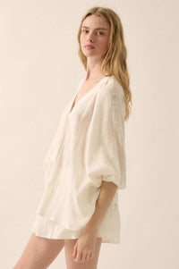 Fresh Feeling Textured Cotton Button-Up Blouse - ShopPromesa