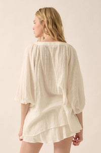 Fresh Feeling Textured Cotton Button-Up Blouse - ShopPromesa