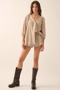 Fresh Feeling Textured Cotton Button-Up Blouse - ShopPromesa