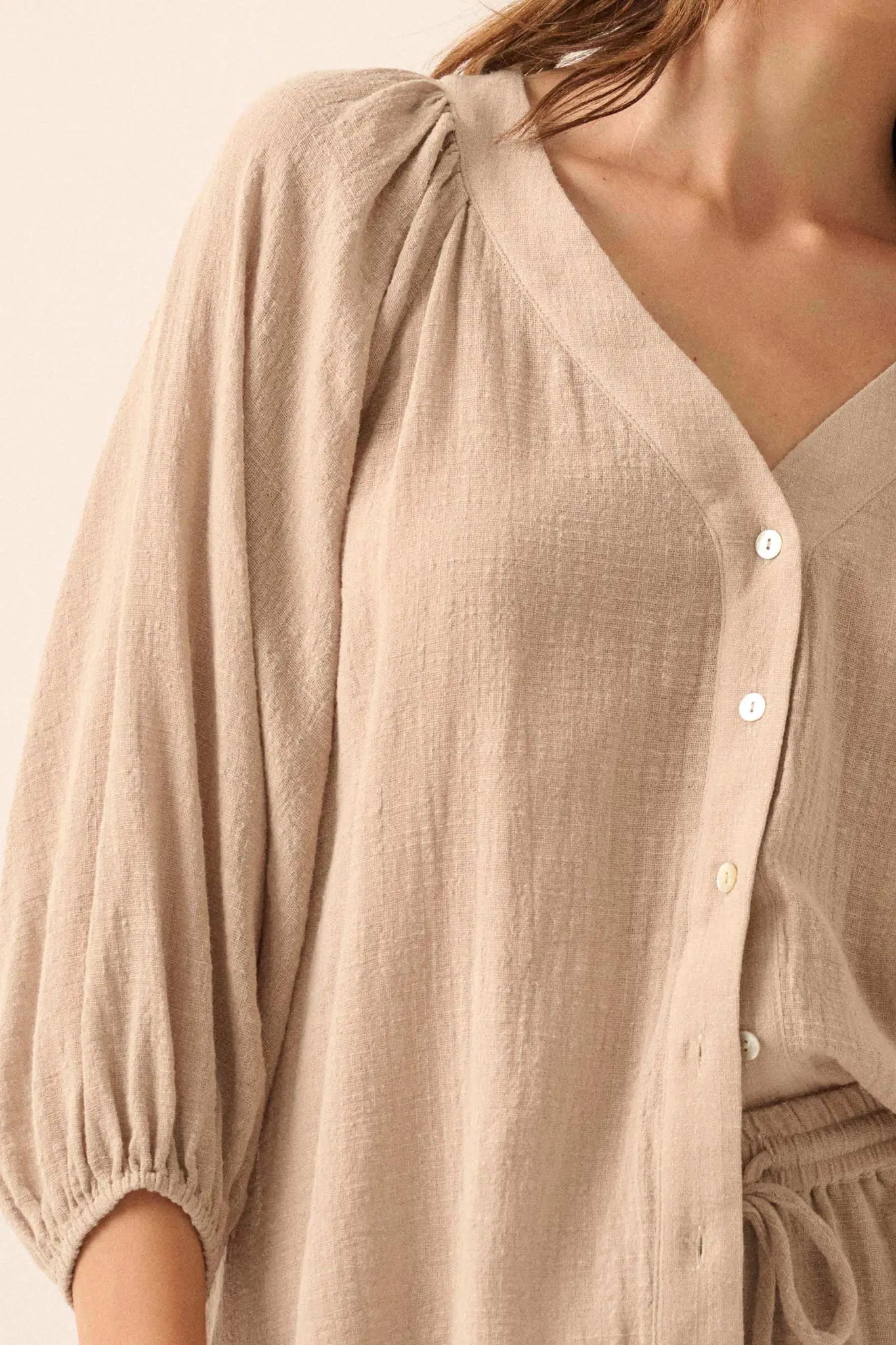 Fresh Feeling Textured Cotton Button-Up Blouse - ShopPromesa
