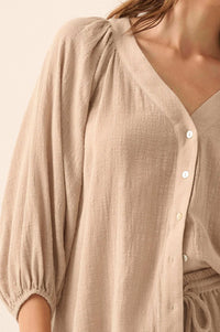 Fresh Feeling Textured Cotton Button-Up Blouse - ShopPromesa