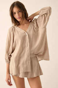 Fresh Feeling Textured Cotton Button-Up Blouse - ShopPromesa