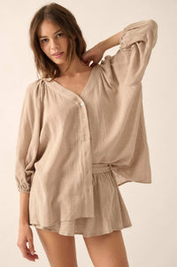 Fresh Feeling Textured Cotton Button-Up Blouse - ShopPromesa