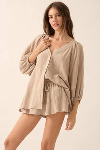 Fresh Feeling Textured Cotton Button-Up Blouse - ShopPromesa