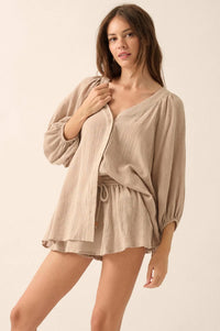 Fresh Feeling Textured Cotton Button-Up Blouse - ShopPromesa