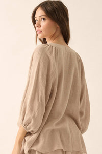 Fresh Feeling Textured Cotton Button-Up Blouse - ShopPromesa