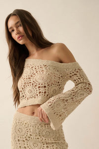 Vintage Heart Crochet Knit Cropped Sweater - ShopPromesa