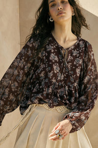 Country Garden Floral Chiffon Babydoll Peasant Top - ShopPromesa