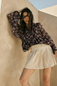 Country Garden Floral Chiffon Babydoll Peasant Top - ShopPromesa