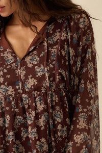 Country Garden Floral Chiffon Babydoll Peasant Top - ShopPromesa