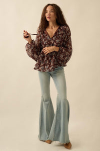 Country Garden Floral Chiffon Babydoll Peasant Top - ShopPromesa