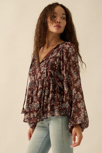 Country Garden Floral Chiffon Babydoll Peasant Top - ShopPromesa