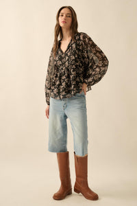 Country Garden Floral Chiffon Babydoll Peasant Top - ShopPromesa