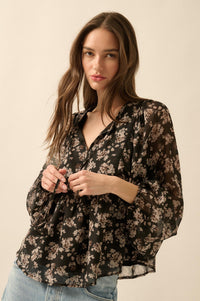 Country Garden Floral Chiffon Babydoll Peasant Top - ShopPromesa