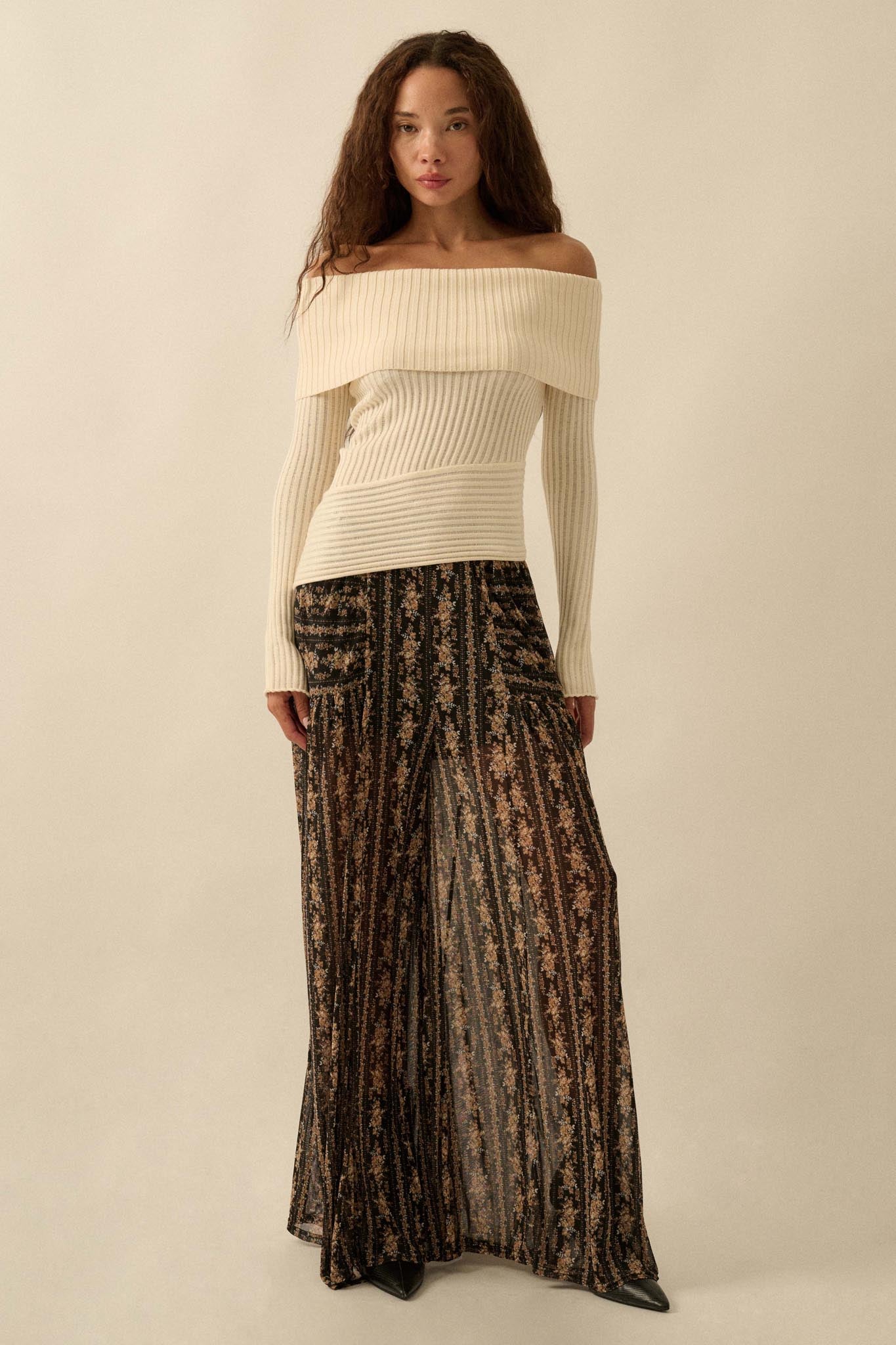 Finer Things Semi-Sheer Rib-Knit Mock-Neck Top - ShopPromesa