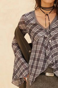 Check You Out Plaid Bell-Sleeve Handkerchief Top - ShopPromesa