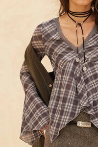 Check You Out Plaid Bell-Sleeve Handkerchief Top - ShopPromesa