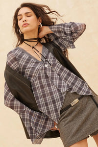 Check You Out Plaid Bell-Sleeve Handkerchief Top - ShopPromesa