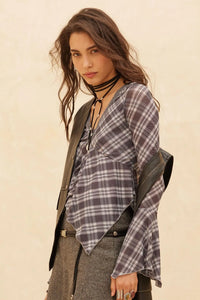 Check You Out Plaid Bell-Sleeve Handkerchief Top - ShopPromesa