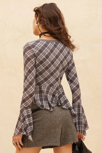 Check You Out Plaid Bell-Sleeve Handkerchief Top - ShopPromesa