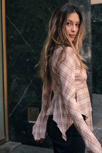 Check You Out Plaid Bell-Sleeve Handkerchief Top - ShopPromesa
