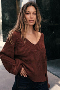 Promise the Label Rib-Knit Wide V-Neck Sweater - ShopPromesa