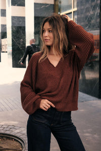 Promise the Label Rib-Knit Wide V-Neck Sweater - ShopPromesa