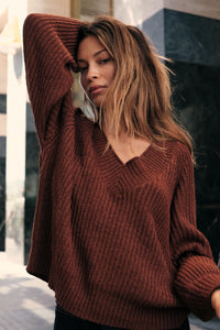 Promise the Label Rib-Knit Wide V-Neck Sweater - ShopPromesa