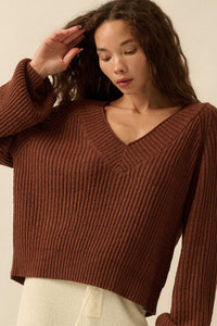Promise the Label Rib-Knit Wide V-Neck Sweater - ShopPromesa