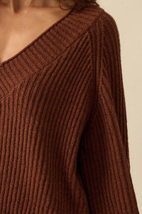 Promise the Label Rib-Knit Wide V-Neck Sweater - ShopPromesa