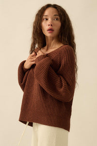 Promise the Label Rib-Knit Wide V-Neck Sweater - ShopPromesa