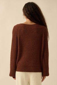 Promise the Label Rib-Knit Wide V-Neck Sweater - ShopPromesa