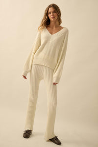 Promise the Label Rib-Knit Wide V-Neck Sweater - ShopPromesa