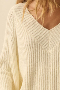 Promise the Label Rib-Knit Wide V-Neck Sweater - ShopPromesa