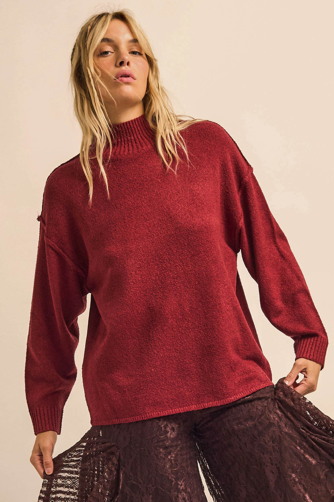 Promise the Label Textured Mock-Neck Sweater - ShopPromesa