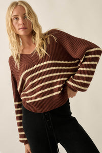 Promise the Label Striped Rib-Knit V-Neck Sweater - ShopPromesa