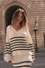 Promise the Label Striped Rib-Knit V-Neck Sweater - ShopPromesa