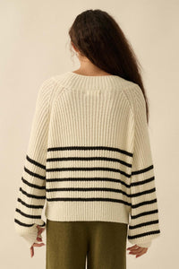 Promise the Label Striped Rib-Knit V-Neck Sweater - ShopPromesa