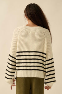 Promise the Label Striped Rib-Knit V-Neck Sweater - ShopPromesa