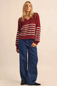 Promise the Label Striped Rib-Knit V-Neck Sweater - ShopPromesa