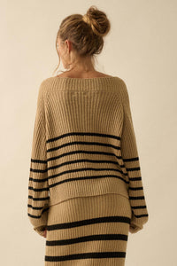 Promise the Label Striped Rib-Knit V-Neck Sweater - ShopPromesa