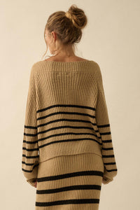 Promise the Label Striped Rib-Knit V-Neck Sweater - ShopPromesa